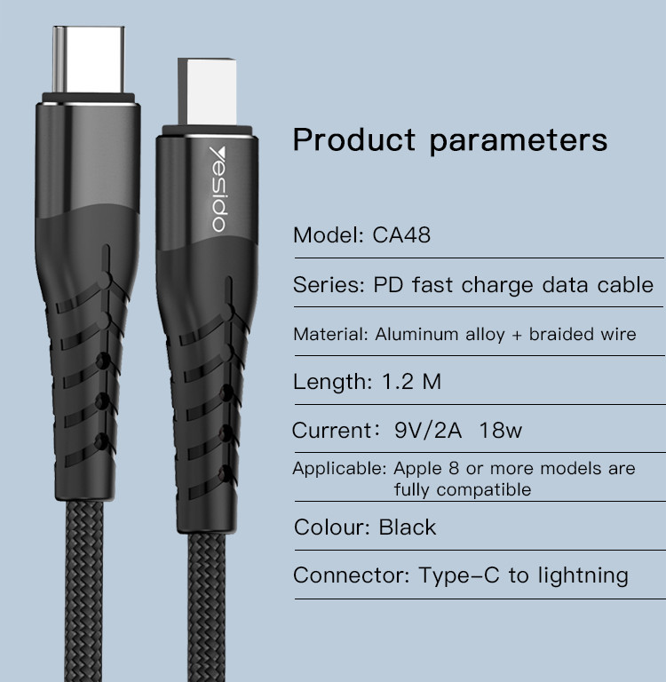 CA48 Type-C To Lightning Data Cable Parameter