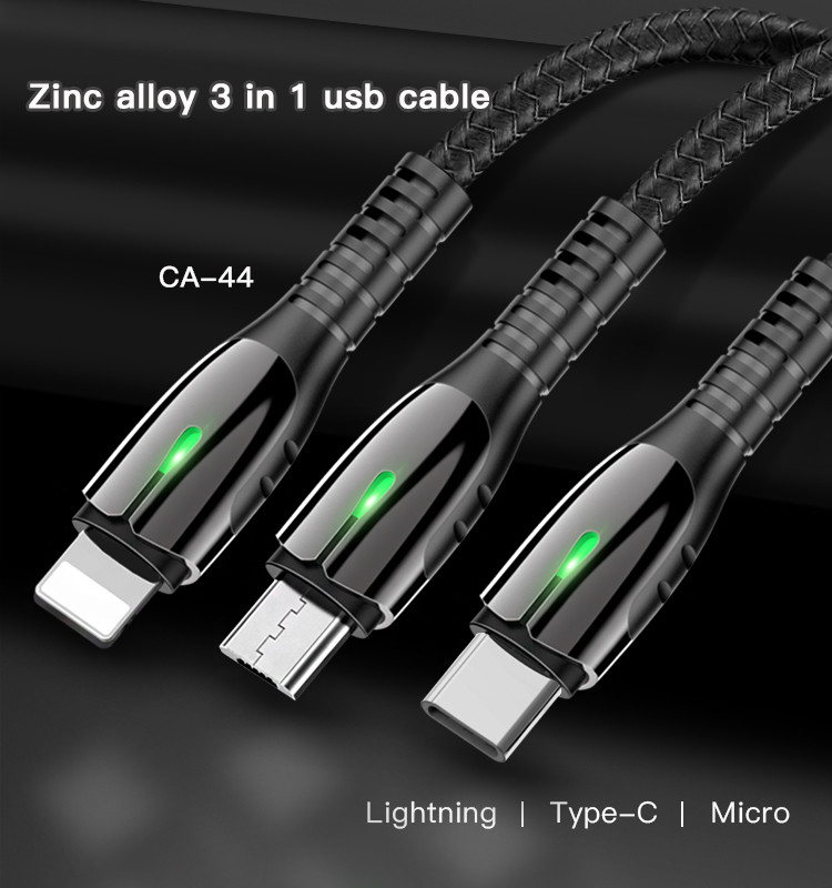 CA44 3 in 1 USB To Micro Type-C Lightning Data Cable