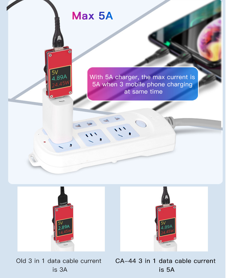 CA44 3 in 1 USB To Micro Type-C Lightning Data Cable Details