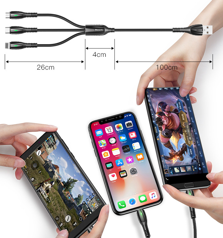 CA44 3 in 1 USB To Micro Type-C Lightning Data Cable Details