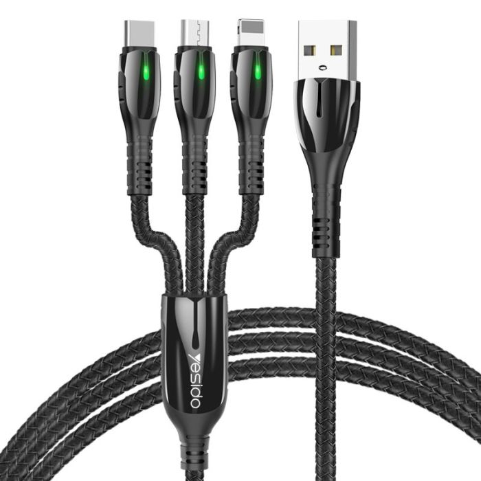 CA44 3 IN 1 5A Fast Charging Data Cable USB To Micro Type-C Lightning Charger Data Cable