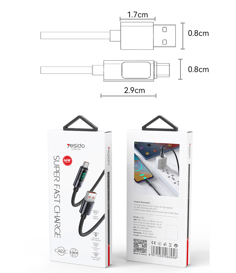 CA122C 66W USB To Type-C Data Cable Packaging