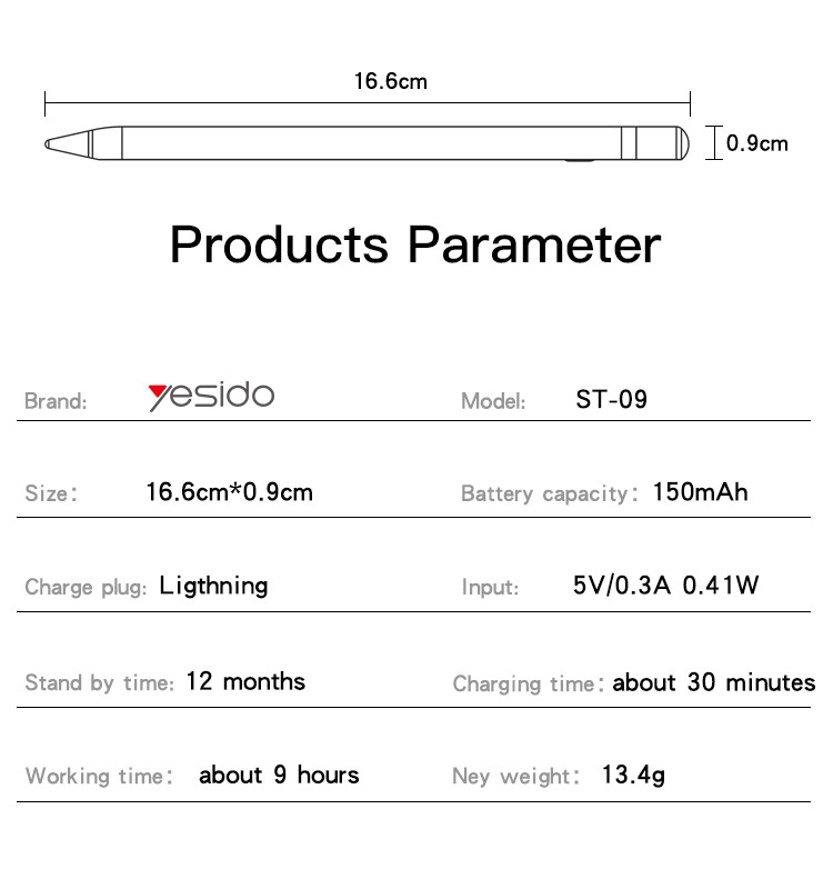 ST09 Lightning Plug Active Stylus Pen Parameter