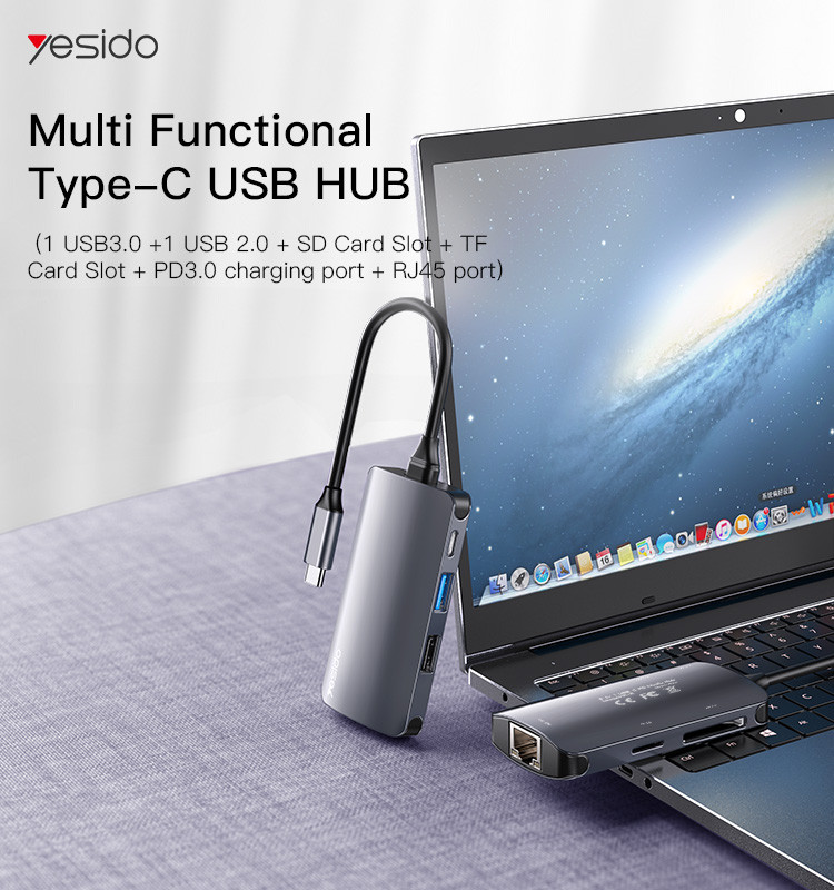 HB15 6 in 1 Type-C to USB Hub Adapter