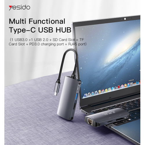 HB15 Usb Type C Hub 6 In 1 Usb Hub Multi Function Adapter Docking Station for Type C Windows Laptops
