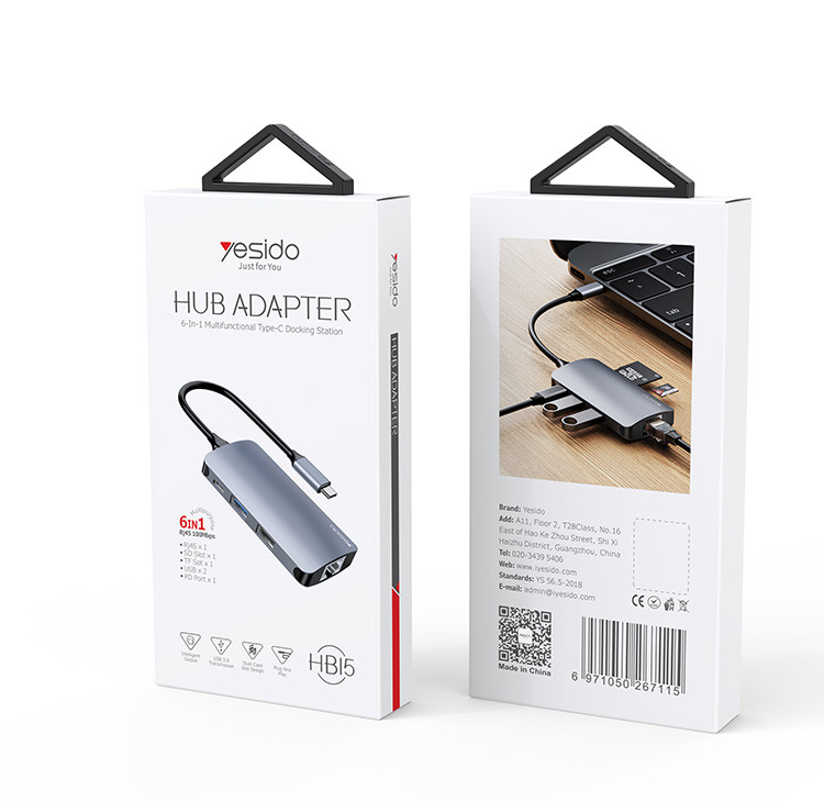 HB15 6 in 1 Type-C to USB Hub Adapter Packaging