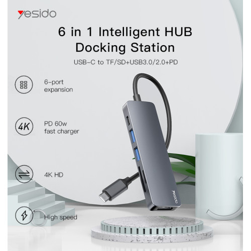 HB11 Aluminum Alloy Laptop Computer Functional Video USB TF/SD Card Slot Type-C HUB Splitter Adapter