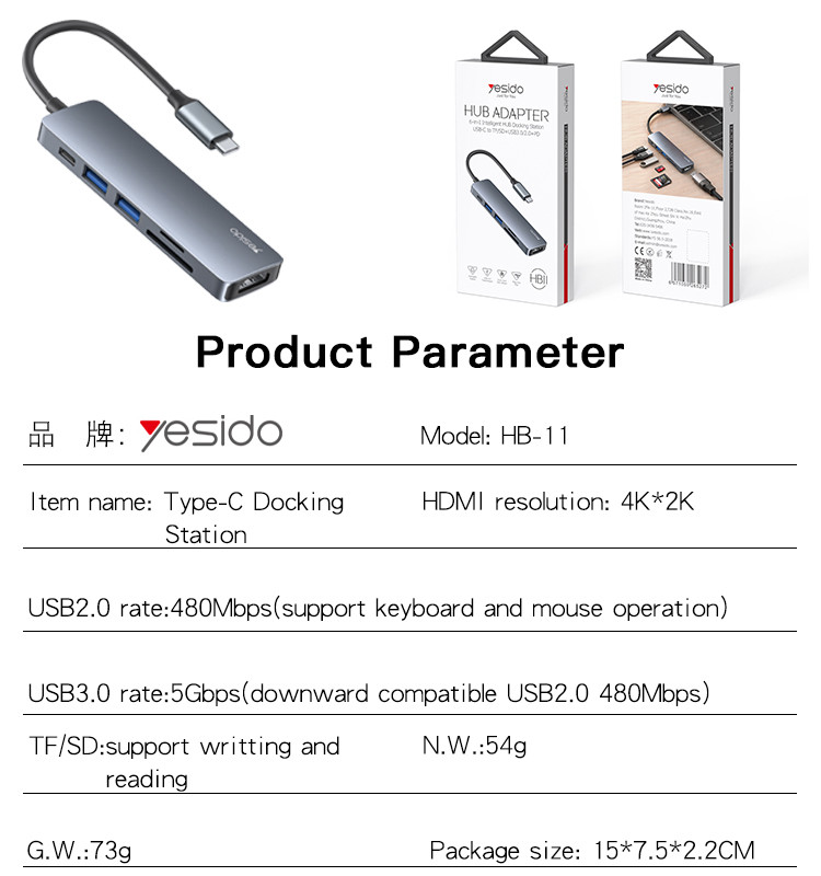 HB11 6 in 1 USB Hub Adapter Parameter