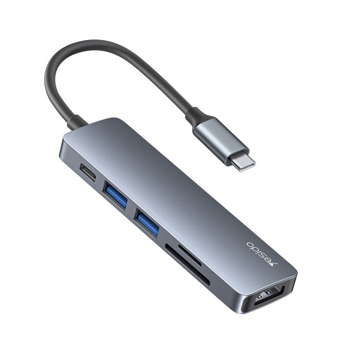 HB11 Aluminum Alloy Laptop Computer Functional Video USB TF/SD Card Slot Type-C HUB Splitter Adapter