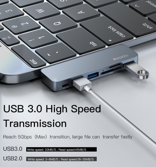 HB10 Aluminum Alloy USB C Extender Type-C Hub Laptop Computer USB Transmitter Hub Adapter