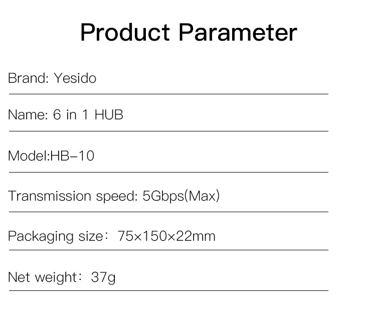 HB10 6 in 1 USB Hub Adapter Parameter
