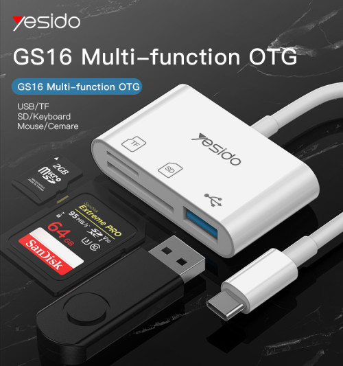 GS16 High Quality Type-C To USB 3.0 TF SD Card Slot & PD Quick Charge OTG Adapter