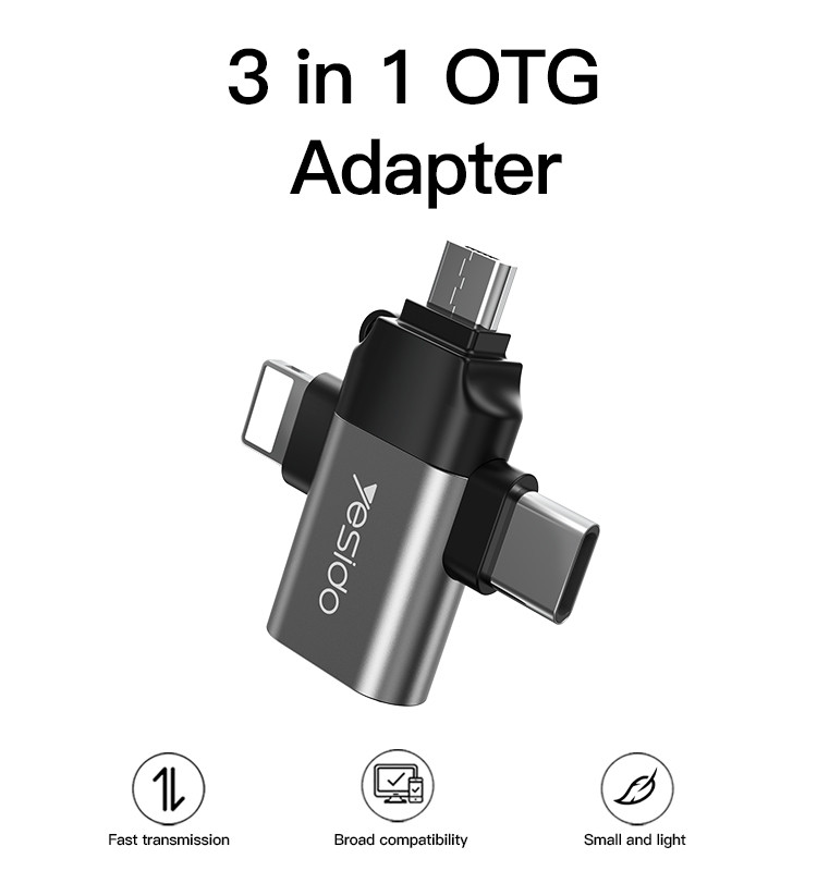 GS15 3 IN 1 USB To Type-C Micro Lightning OTG Adapter