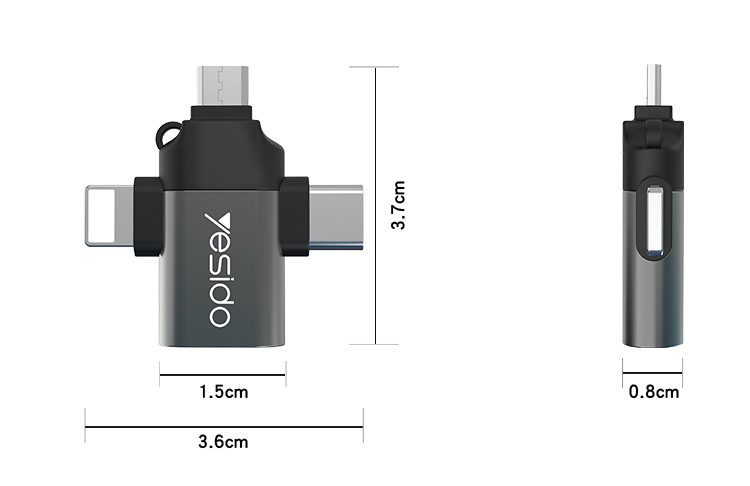 GS15 3 IN 1 USB To Type-C Micro Lightning OTG Adapter Details