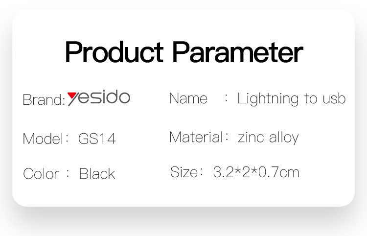 GS14 Lightning To USB OTG Adapter Parameter