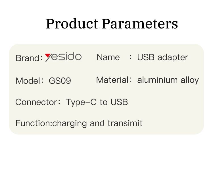 GS09 USB To Type-C OTG Adapter Parameter