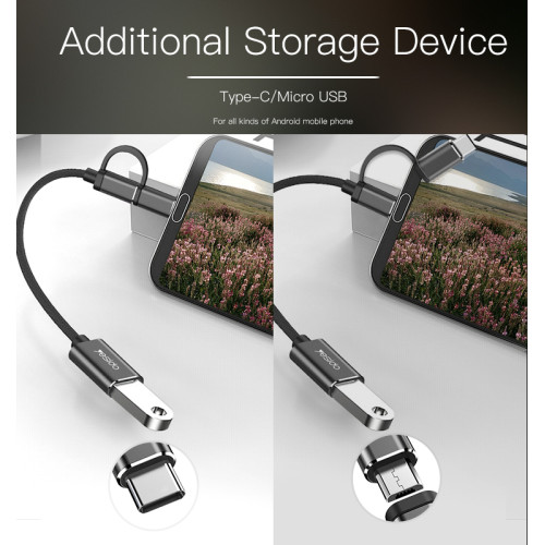 GS02 Cotton Braided Cable 2 in 1 Widely Compatible Anti-stretch 10CM OTG Adapter Type-C/Micro TO USB