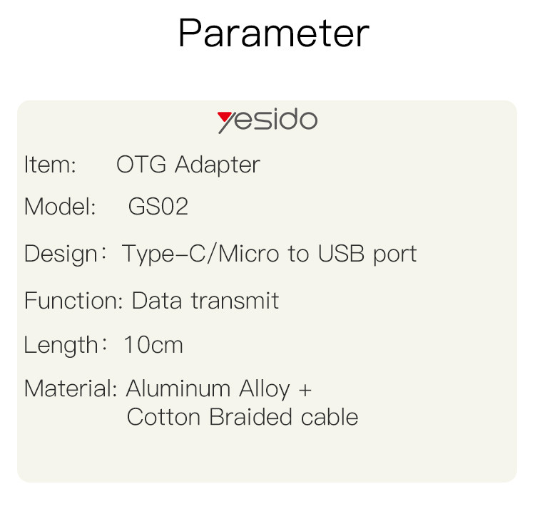 GS02 Type-C/Micro TO USB OTG Adapter Parameter