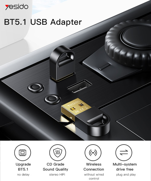 YAU34 Mini USB Bluetooth Adapter Receiver Wireless Mini USB Bluetooth 5.1 Receiver For Computer
