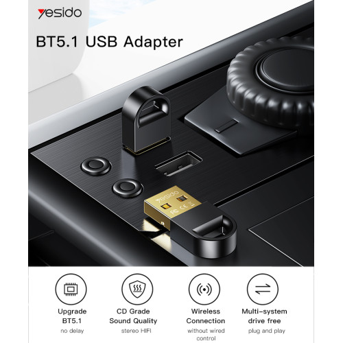 YAU34 Mini USB Bluetooth Adapter Receiver Wireless Mini USB Bluetooth 5.1 Receiver For Computer