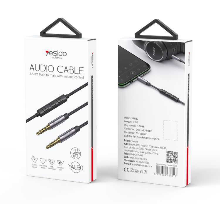 YAU30 3.5mm Male Plug Audio Splitted Cable Packaging