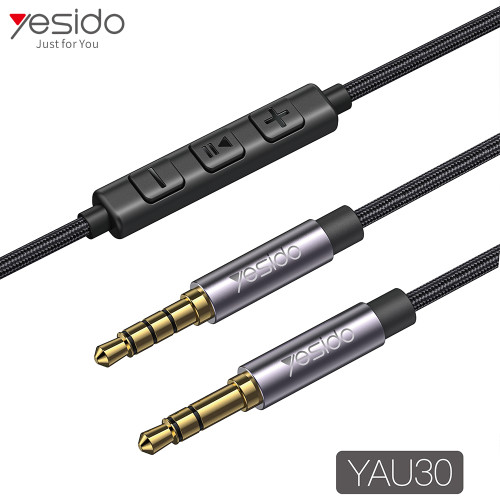 YAU30 Wholesale Nylon Braided Splitter 3.5mm Plug With Volume Control Aux Audio Cable