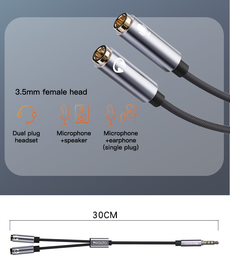 YAU28 3.5mm 2 in 1 Headset Adapter Cable Details