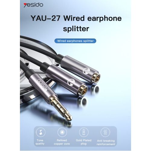 YAU27 15cm Nylon Braided 3.5mm Male Jack To Female Port Earphone Splitter AUX Audio Cable