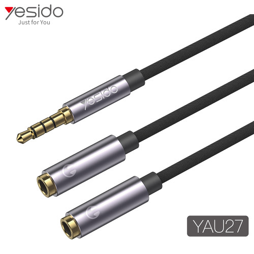 YAU27 15cm Nylon Braided 3.5mm Male Jack To Female Port Earphone Splitter AUX Audio Cable
