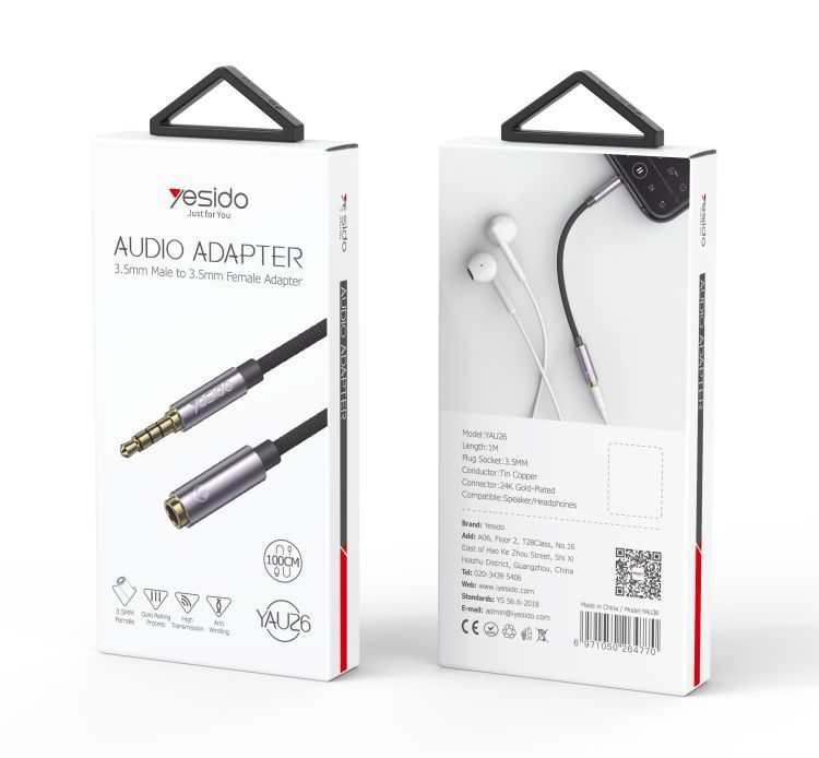 YAU26 3.5mm Male To Female Audio Extended Cable Packaging