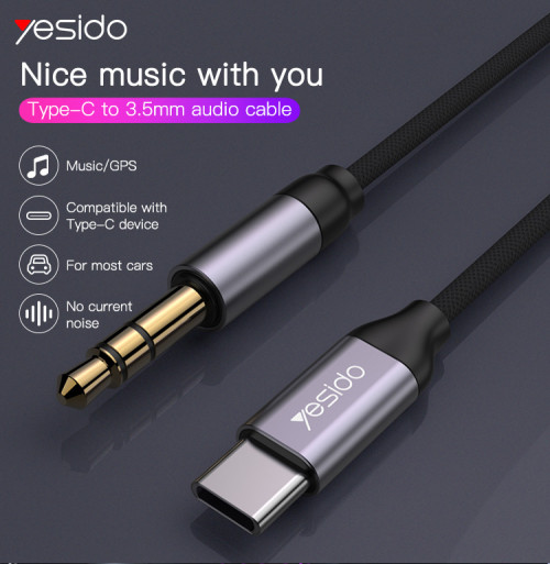YAU20 Anti-noise Original Aluminum Alloy 1M Type-C to 3.5MM Aux Cord Headphone Audio Cable