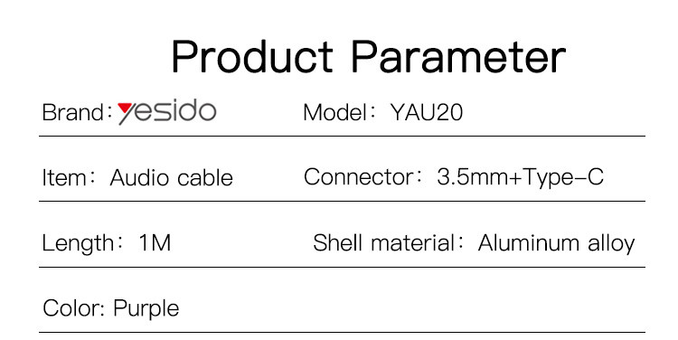 YAU20 Type-C to 3.5mm Plug Audio Adapter Parameter