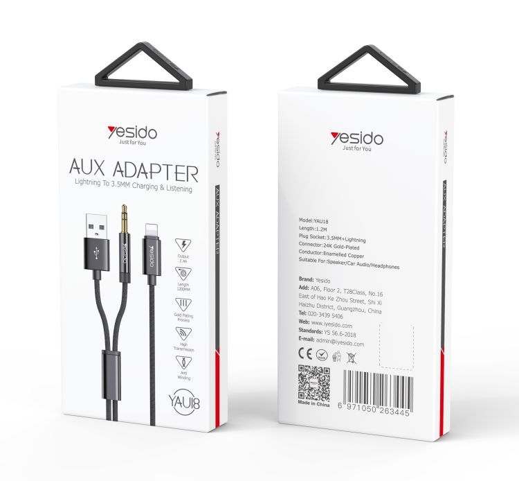 YAU18 Lightning To 3.5mm/USB Audio Adapter Packaging