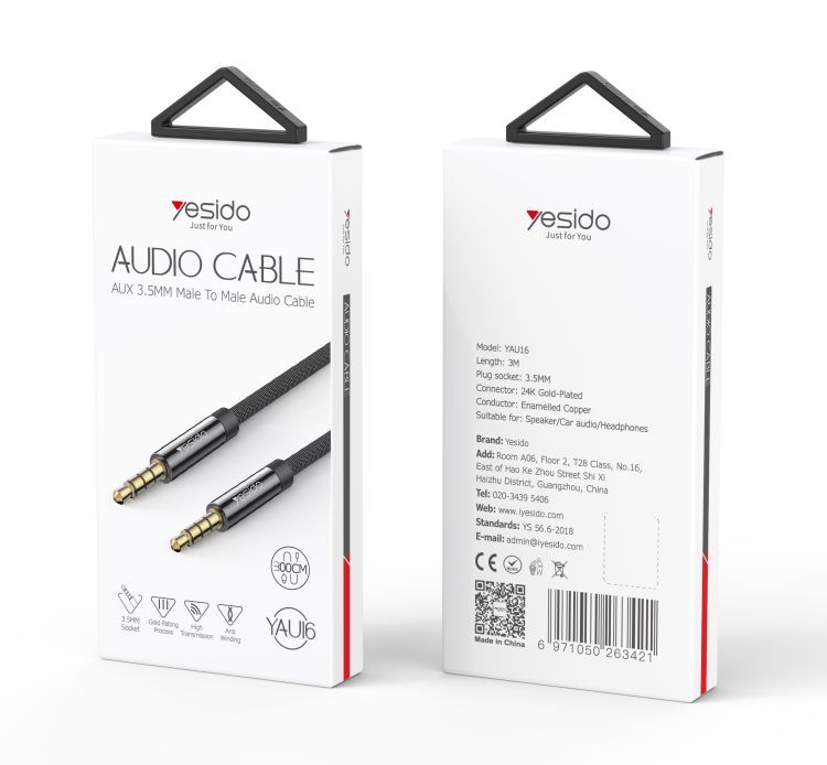 YAU16 3Meter 3.5mm to 3.5mm Audio Cable Packaging