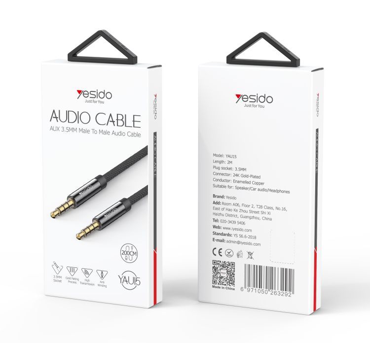 YAU15 2Meter 3.5mm to 3.5mm Audio Cable Packaging