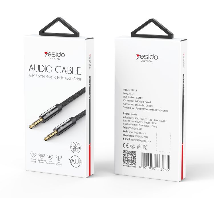 YAU14 1Meter 3.5mm to 3.5mm Audio Cable Packaging
