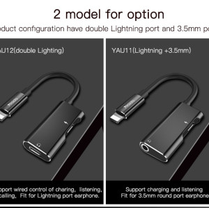 YAU11 2 In 1 Audio Adapter Convert For Lightning To Lightning And 3.5mm Port Splitter Adapter Line