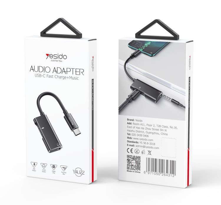 YAU22 2 in 1 TC To TC And 3.5mm Audio Adapter Packaging