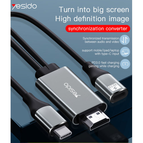 HM01 Professional 4K 60HZ Type-C to HDMI Audio Video & PD Fast charging Audio Cable