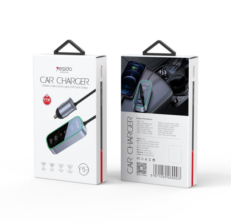 Y53 5 Ports 97W Extended Car Charger Packaging