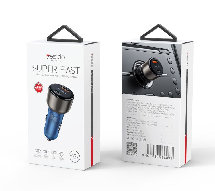 Y52 48W 2Ports Fast Charging Car Charger Packaging