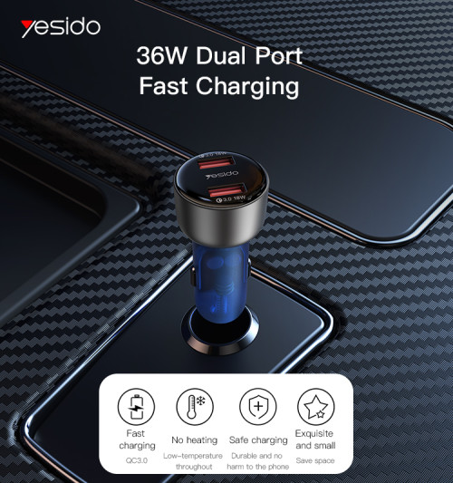 Y51 Car Charger | QC 18W USB 2Ports Fast Charging Car Charger