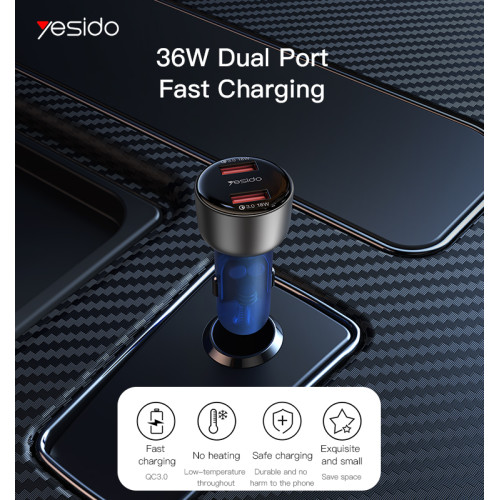 Y51 Car Charger | QC 18W USB 2Ports Fast Charging Car Charger