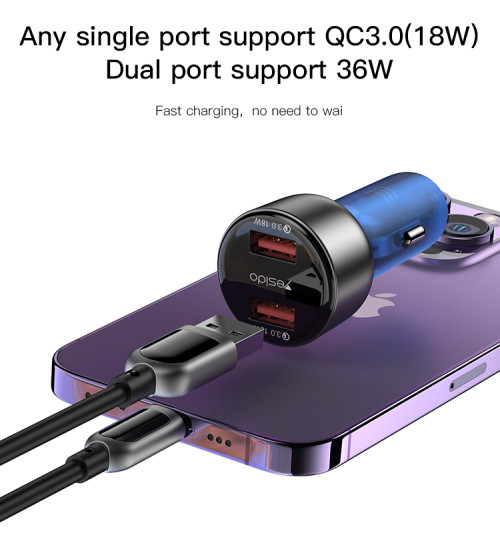 Y51 Car Charger | QC 18W USB 2Ports Fast Charging Car Charger