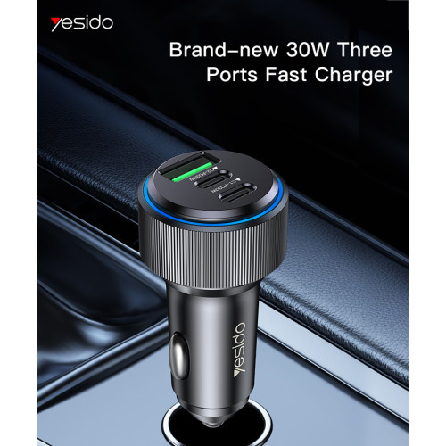 Y50 Car Charger | Type-C*2 + USB*1 3Ports Fast Charging Car Charger