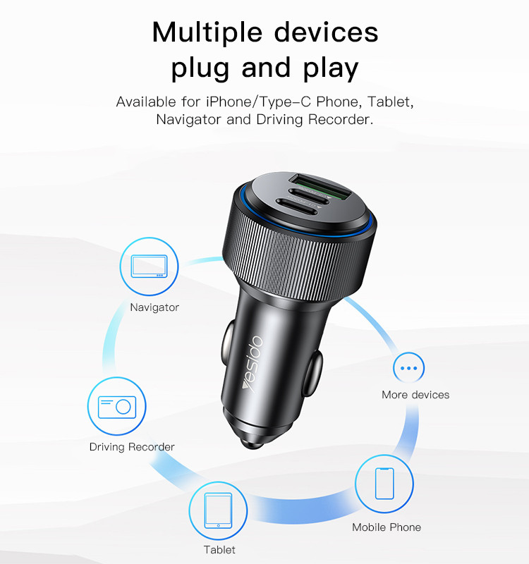 Y50 60W 3 Ports Fast Charging Car Charger Details