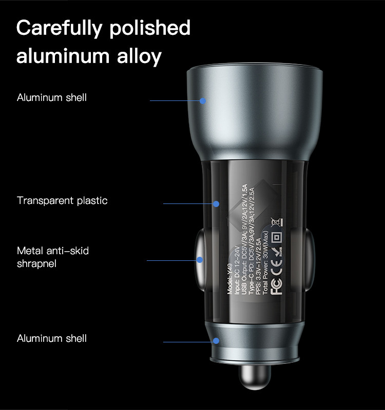 Y49 2 Ports Transparent Shell Car Charger Details