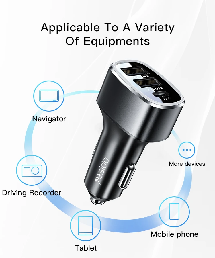 Détails du chargeur de voiture à charge rapide Y47 à 3 ports