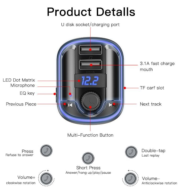Y44 Bluetooth To FM Convert Car Charger Details