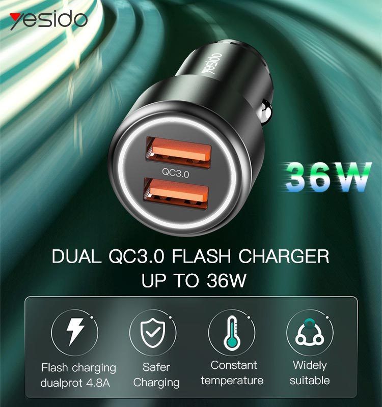 Y43 Dual Ports QC3.0 Fast Charging Car Charger